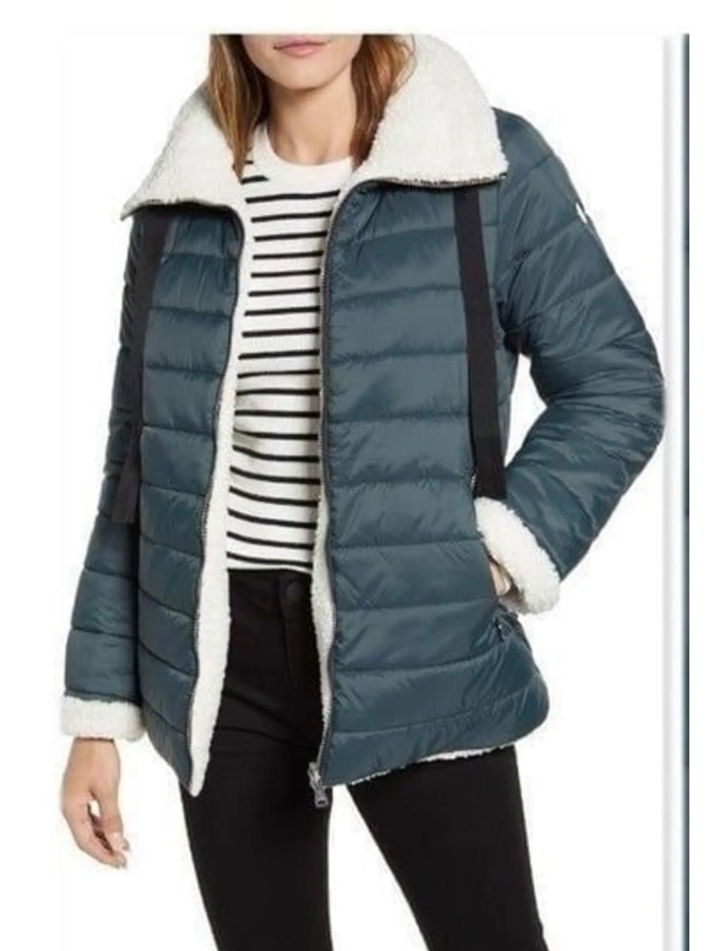 Bernardo Green Quilted Jacket with Cream Sherpa  reversible  size M fall winter